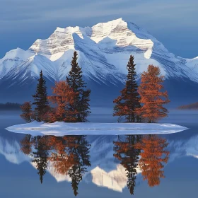 Still Mountain Lake with Island and Trees