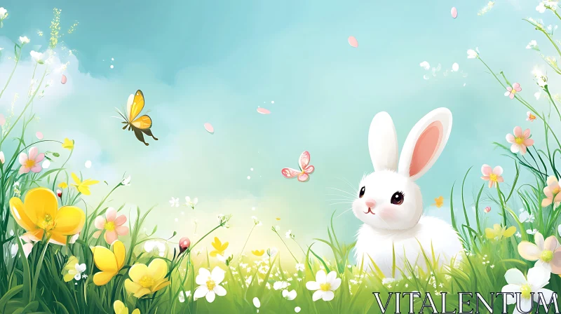 Rabbit in a Floral Meadow AI Image