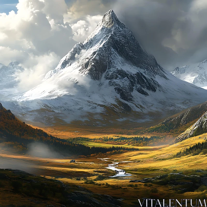 Majestic Mountain Landscape with Snow AI Image