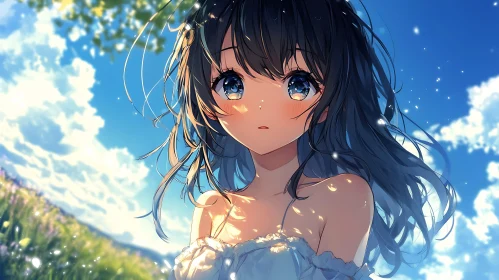 Sunlit Anime Girl with Blue Eyes