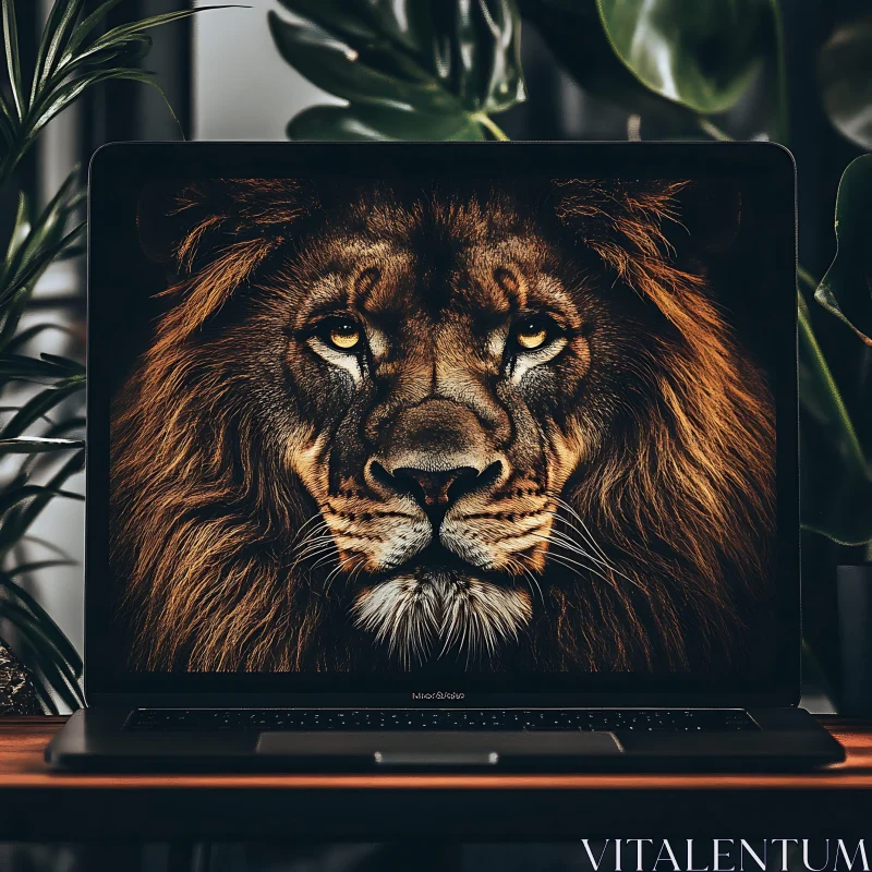 AI ART Majestic Lion on Computer Screen