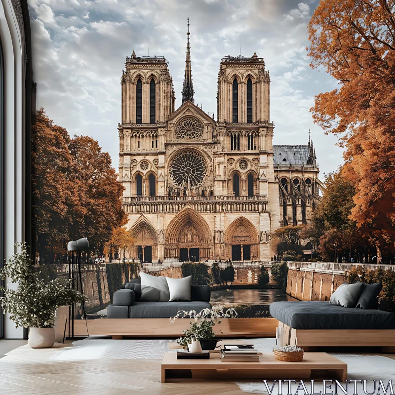 Interior Design with Notre-Dame Paris Exterior AI Image