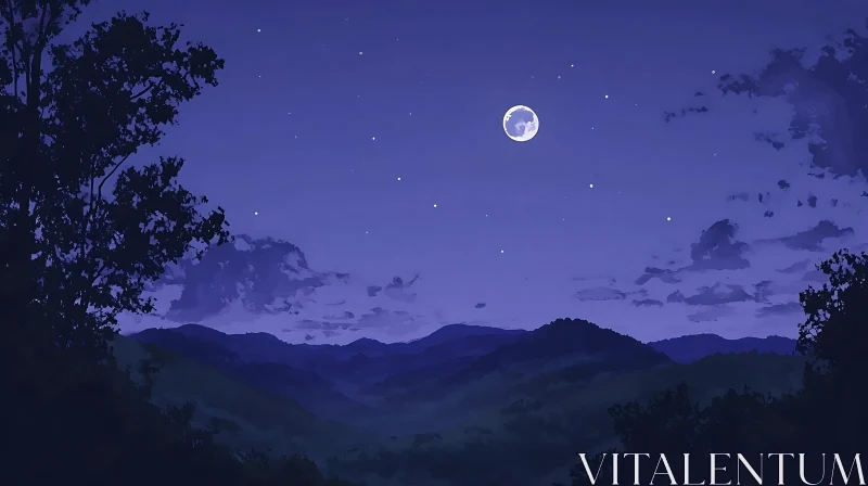 Moonlit Mountain Landscape AI Image