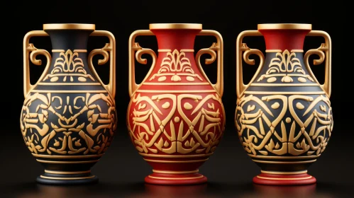 Ornate 3D Rendered Vases with Celtic and Arabic Art Influence