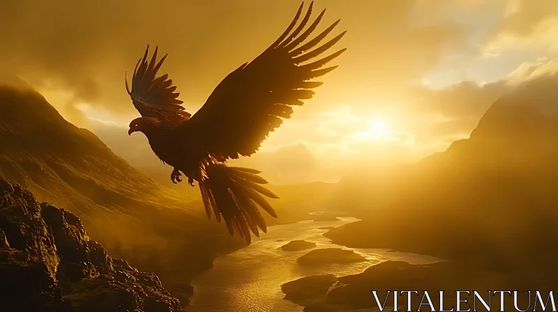 Golden Eagle Soaring at Sunset AI Image
