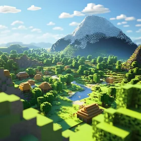 Blocky Forest with Mountain and Village