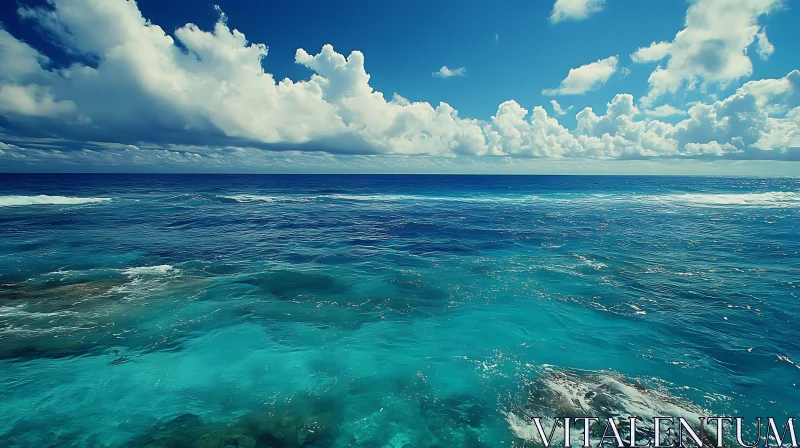 AI ART Seascape with Turquoise Water and Clouds