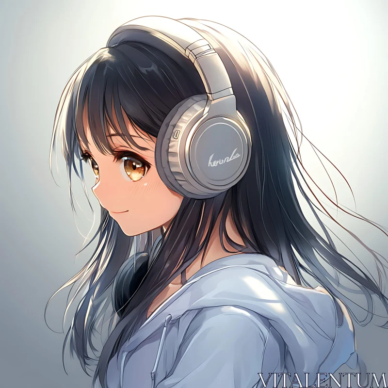 AI ART Profile of Anime Girl Listening to Music