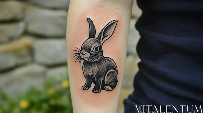 AI ART Rabbit Tattoo on Arm: A Gray-Scale Delight