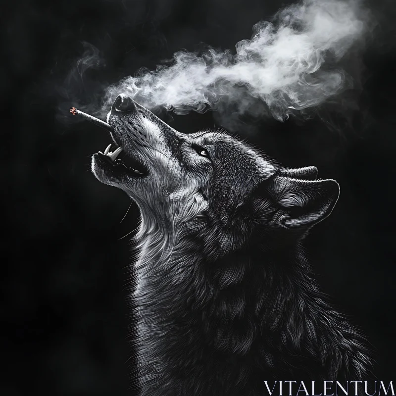 Wolf with Cigarette Exhaling Smoke AI Image