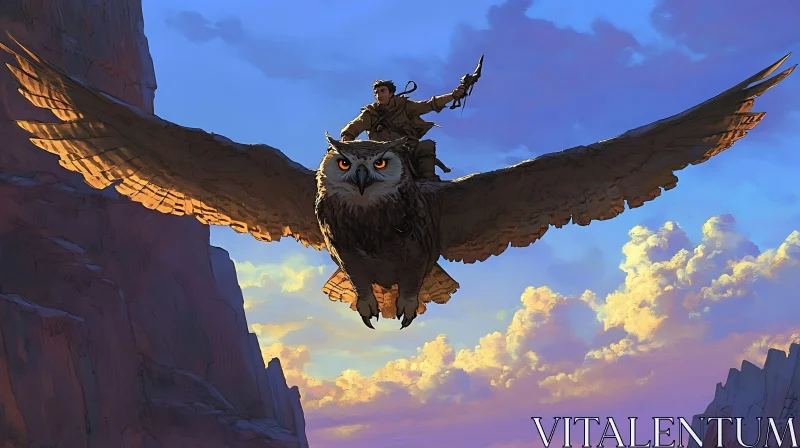 AI ART Fantasy Flight: Man and Owl Adventure