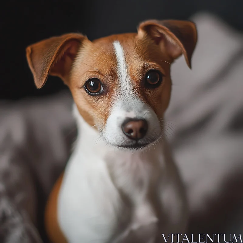 Tender Look of a Brown and White Puppy AI Image