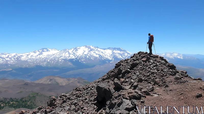 Hiker on Mountain Top AI Image