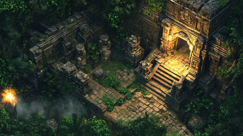 Ancient Stone Ruins in Overgrown Jungle