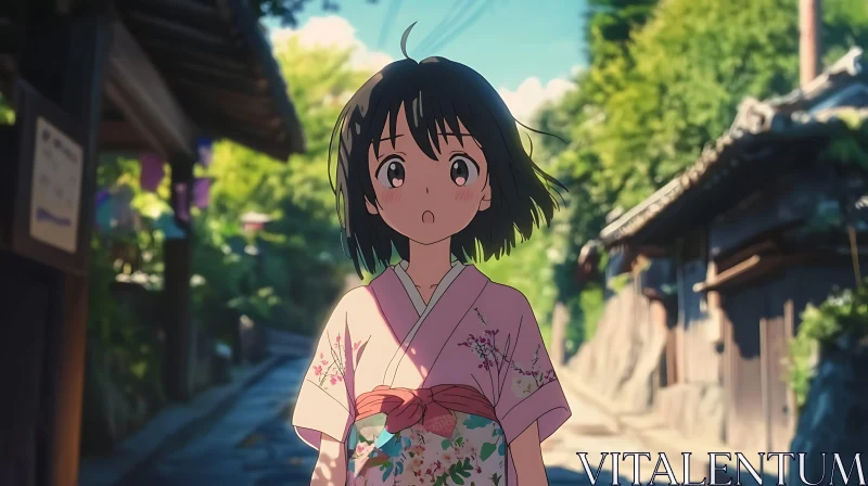 Anime Girl in Pink Kimono AI Image