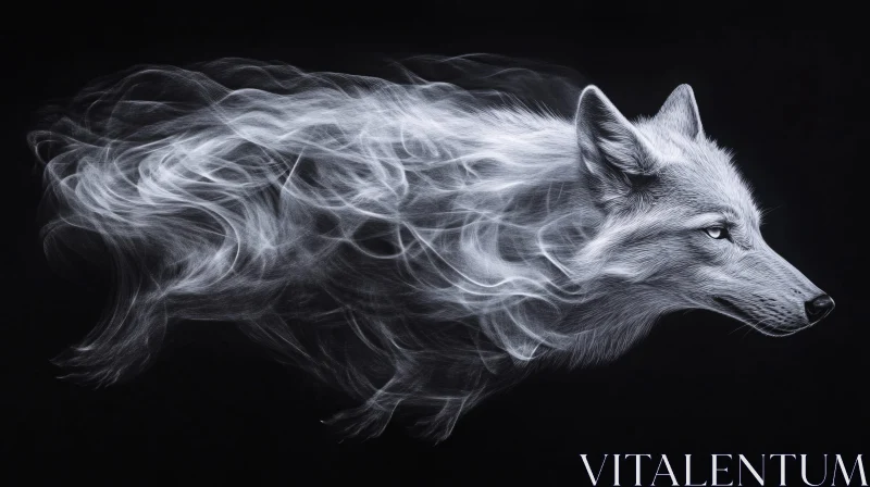 Monochrome Wolf in Smoke AI Image