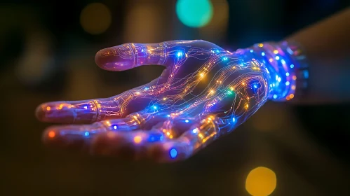 Translucent Hand with Glowing Circuits