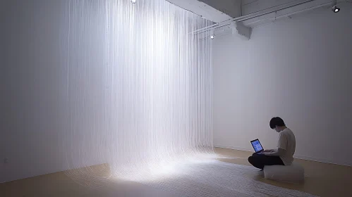 Person and White Art Installation