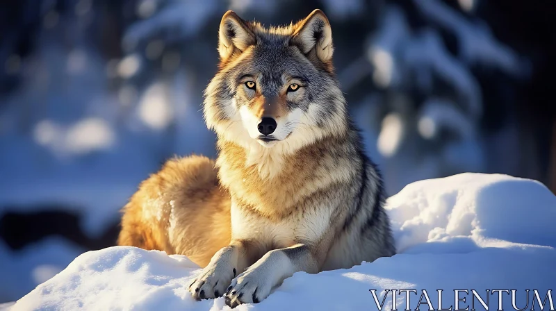 Serene Wolf Portrait in Snow AI Image