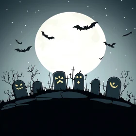 Cartoon Halloween Graveyard Scene