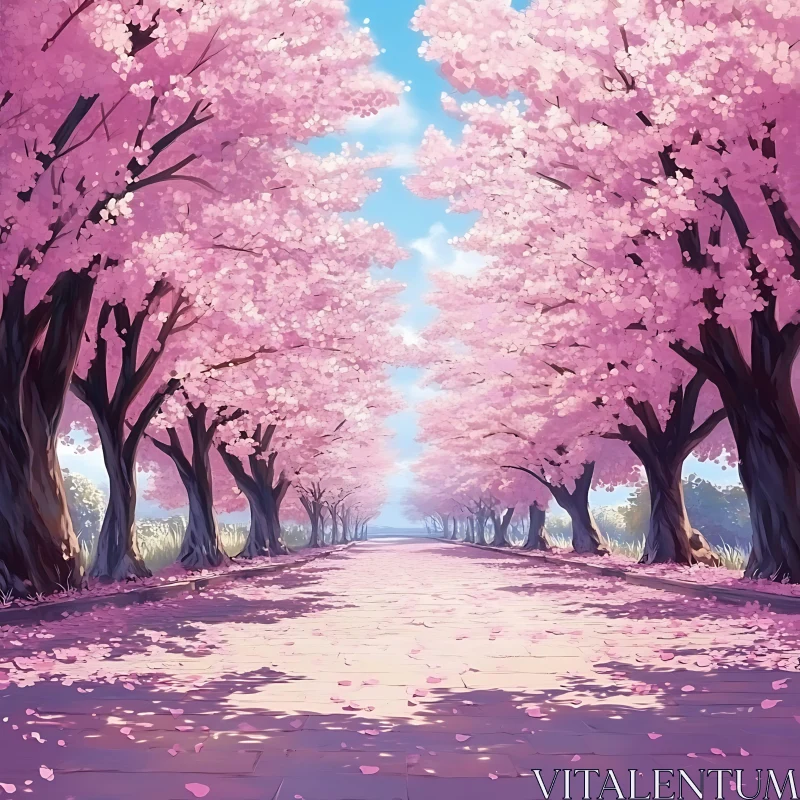 Enchanting Cherry Blossom Alley AI Image