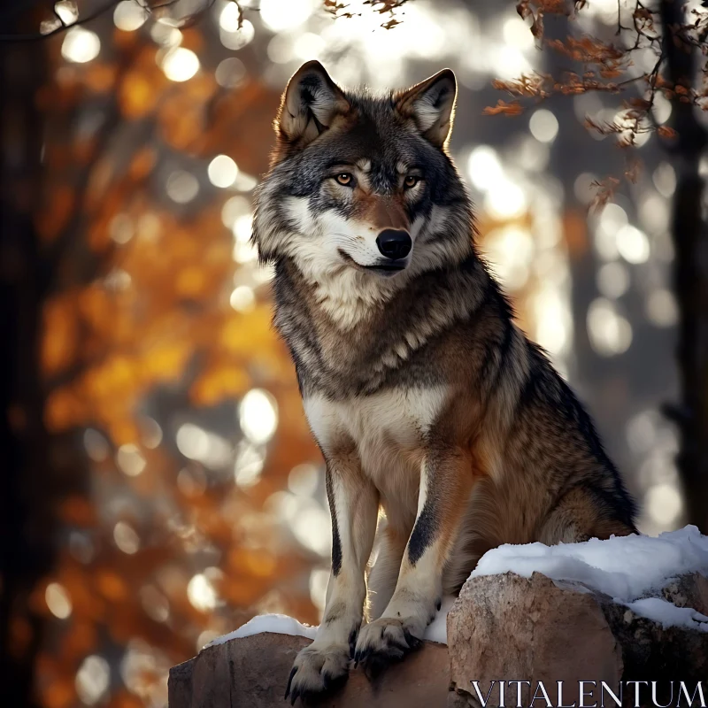 Wolf Portrait in Autumnal Landscape AI Image