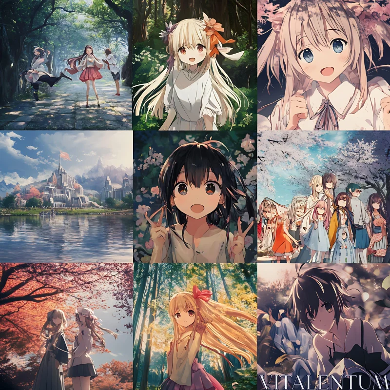 Anime Collage with Characters in Natural Landscapes AI Image