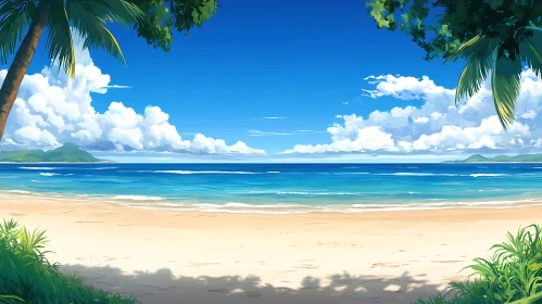 Idyllic Beach with Palm Trees and Clear Skies