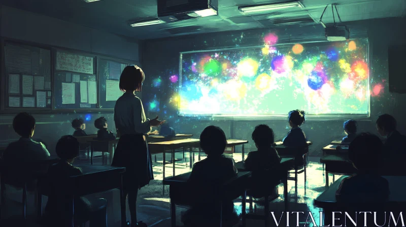 Classroom with Magical Screen AI Image