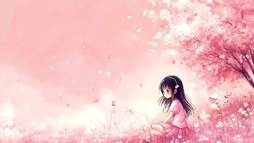 Anime Girl in Blossom Field