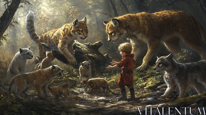 Forest Encounter with Wild Cats AI Image