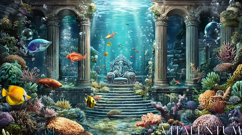 AI ART Submerged Ruins and Marine Life