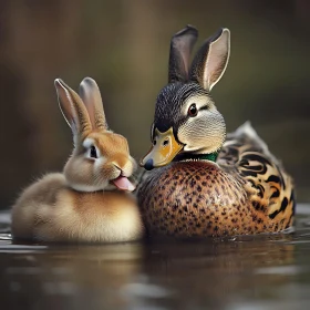 Whimsical Duck and Rabbit Portrait