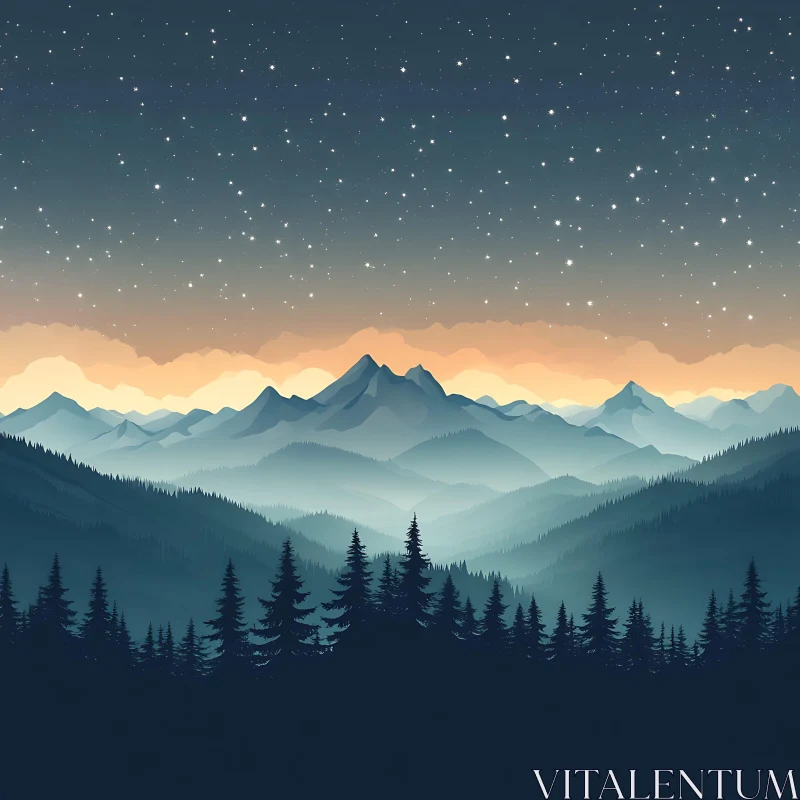 Serene Mountain Landscape at Night AI Image