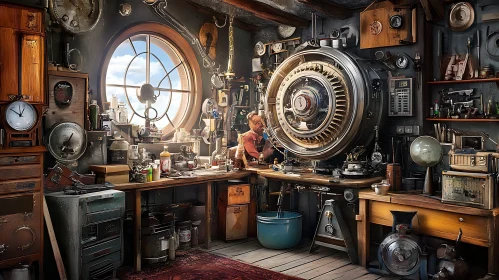 Vintage Industrial Steampunk Scene