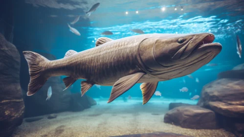3D Rendered Pelagic Fish Swimming Under Sea Rocks