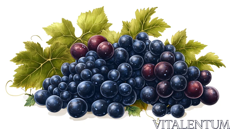 Fresh Grapes and Green Leaves Artwork AI Image