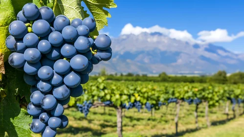 Grapes on the Vine with Mountain Backdrop