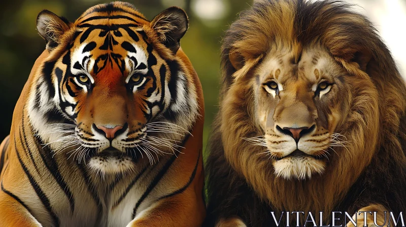 Majestic Tiger and Lion Side-by-Side AI Image