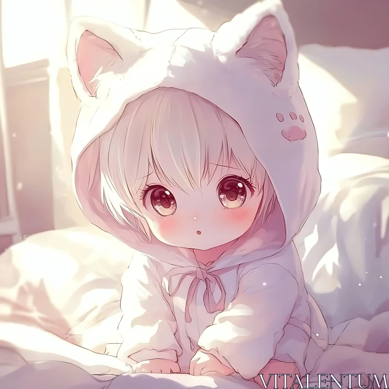 Cute Anime Kid in Cozy Bedroom AI Image