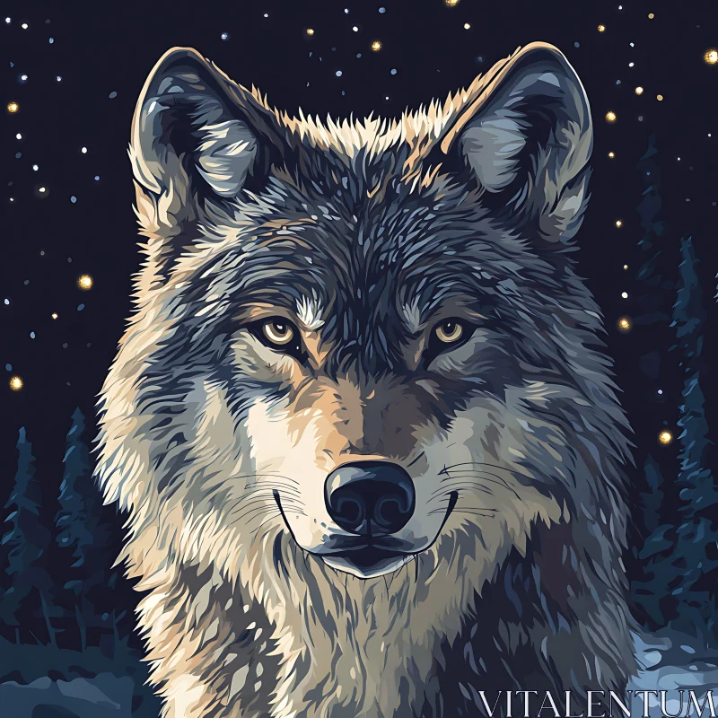 AI ART Night Wolf Stares Into Your Soul