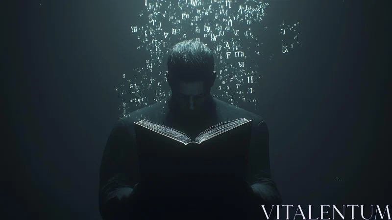 AI ART Man Reading Book With Floating Letters