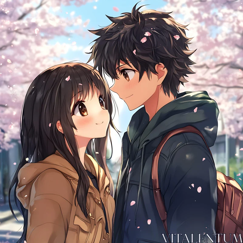 Cherry Blossom Love in Anime Style AI Image