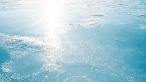 Sunlit Frozen Lake in Winter