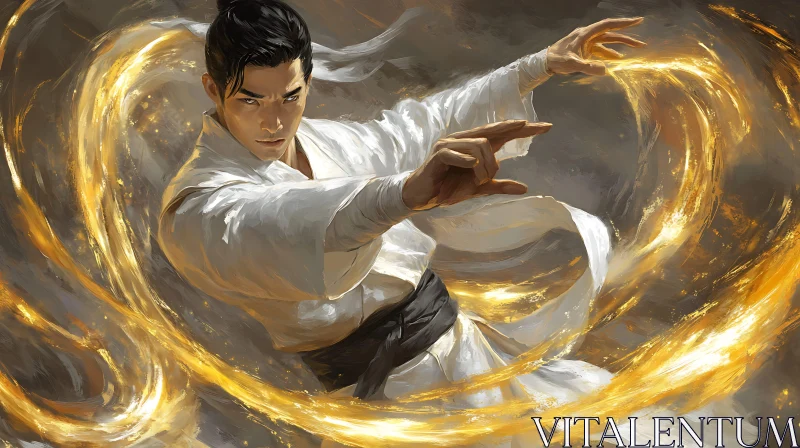 AI ART Man in White Robes with Golden Energy