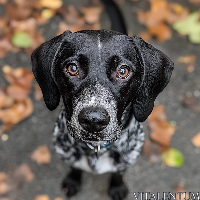 AI ART Black Dog Portrait among Autumn Leaves