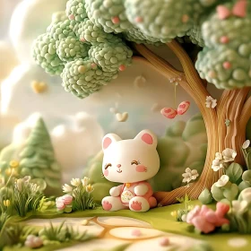 Cartoon Bear in a Peaceful Meadow