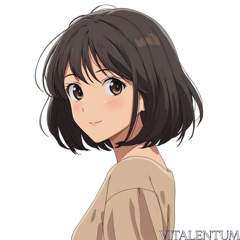 Cute Anime Girl with Short Brown Hair AI Image