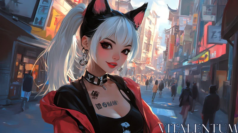 Cosplay Anime Character in Cityscape AI Image