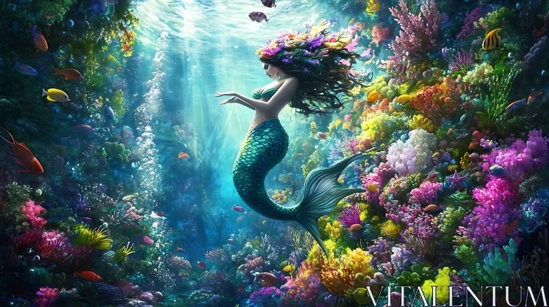 AI ART Mystical Mermaid and Coral Reef Scene